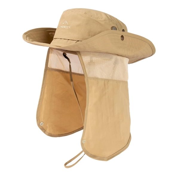 TOP-EX Men’s Waterproof Sun Hat with Neck Flap, Wide Brim UPF 50 , Packable Outdoor Hat, Khaki, M/L
