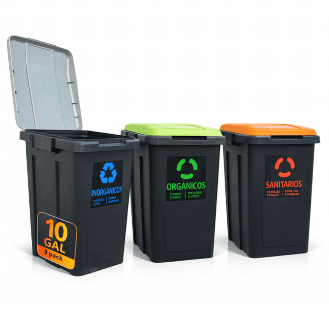 3 Botes de Basura Promeyco Estación de Reciclaje 40l separador