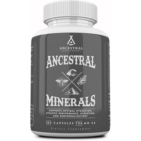 Ancestral Supplements Minerals & Electrolytes with Magnesium, Potassium, Sodium, Supports Optimal Hydration, Immune Health, Athletic Performance, Digestion, and Remineralization, 180 Capsules