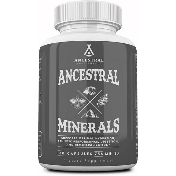 Ancestral Supplements Minerals & Electrolytes with Magnesium, Potassium, Sodium, Supports Optimal Hydration, Immune Health, Athletic Performance, Digestion, and Remineralization, 180 Capsules