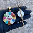 thumbnail image 6 of Rainbow Flower Happy Face CZ Sunflower Pendant Gold Plated Stainless Steel Cuban Link Chain Necklace 24", 6 of 11