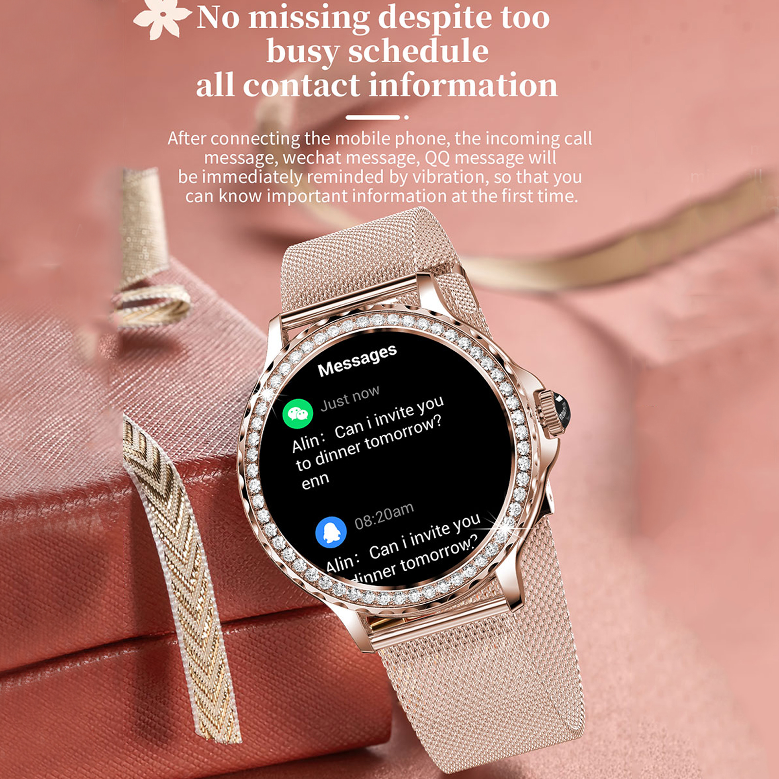 AMOLEDMingdaln 42mm Smart Watch for Women, fits for Android and Iphone Devices,with IP68 Waterproof/150+ Sport Modesperfect gift2 strapsGold