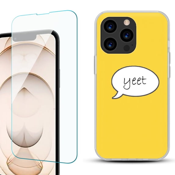Slim-Fit Anti-Scratch Gel TPU Phone Case for iPhone 13 Pro, with Tempered Glass Screen Protector, by OneToughShield ® - Yeet