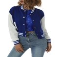 thumbnail image 1 of CenturyX Women Long Sleeve Cropped Baseball Jacket Color Block Button Down Front Open Fashion Bomber Jacket Coat Purple M, 1 of 7