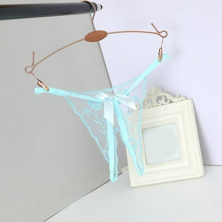 

Gubotare Women Panties Thong Women Sexy Transparent Underwear Seamless Lace Panties Thong BowHollow Out Underpants Female String Tanga Blue S