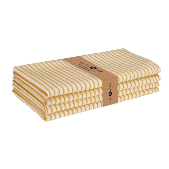 Native Fab 4 Pack Farmhouse Stripe Table Napkins - Cotton Soft Absorbent - 18x18 inches - Yellow