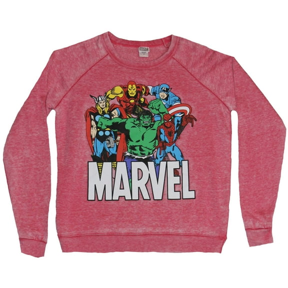 Marvel Comics Girls Juniors Light Sweatshirt - Avenger Group Over Marvel (Large)