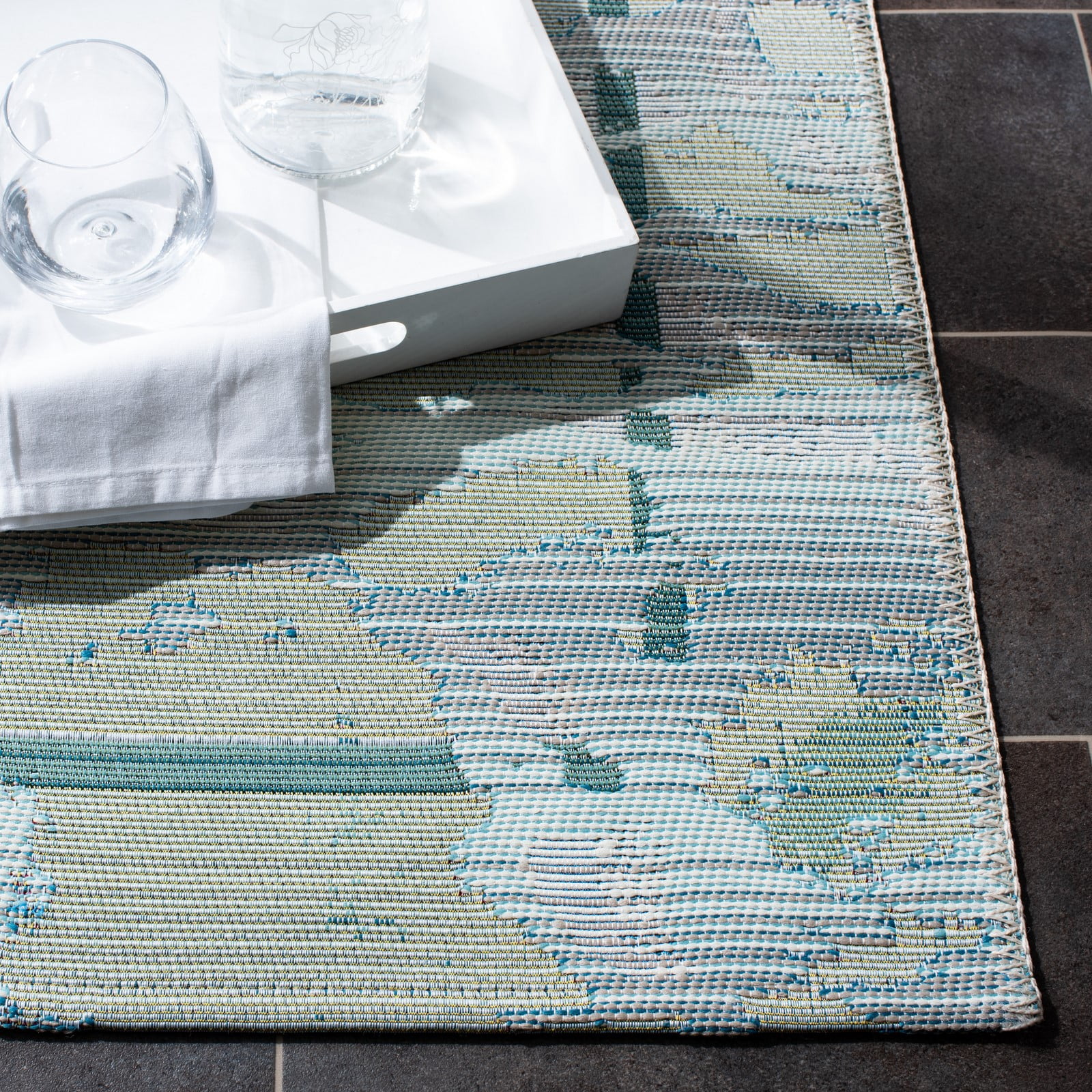 SAFAVIEH Barbados Coral Outdoor Area Rug, Teal/White, 6'6" x 9'4"