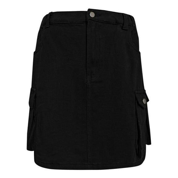 Midi Skirts for Women Soft Hugging Denim Skirt Elastic Waist Cargo Pocket Denim Skirt Summer Clothes for Women Black L