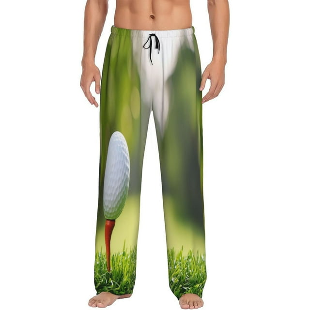 Kdxio golf ball perched on a tee Pattern Men's Pajama Pants, Elastic Waist with Drawstring and Pockets, Comfortable Loungewear-Medium