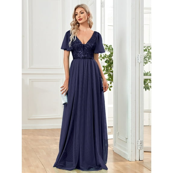 Wedding Dress Wedding Guest Dresses for Women Long Dress Skirt Flared Sleeve V-neck A-line Bridesmaids Banquet Dress Evening Dress Dance Party Dress