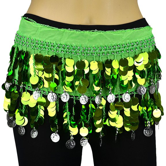 Belly Dance Hip Scarf Silver Gold Coins Solid Paillettes