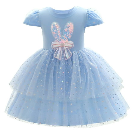 

Simu Girls Dresses Size 5 Child Girls Fly Sleeve Pageant Dress Birthday Party Kids Rabbit Paillette Bowknot Gown Princess Dress Short-Sleeve and Sleeveless Dress