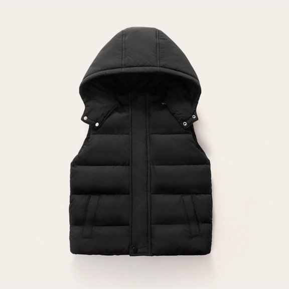 BRGZLK Hooded Down Puffer Vest for Kids Fall Winter Cute Solid Color Zipper Lightweight Warm Thick Windproof Sleeveless Jacket with Detachable Hooded Black 7-8 Years