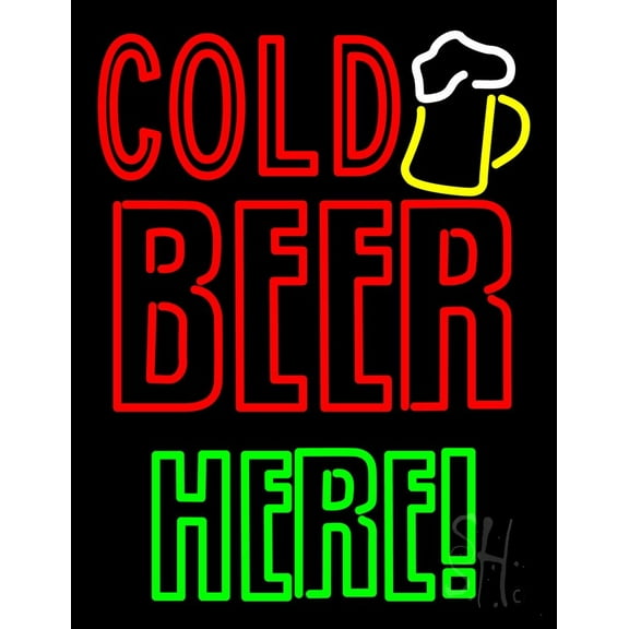 Cold Beer Here LED Neon Sign 24 x 31 - inches, Clear Edge Cut Acrylic Backing, with Dimmer - Bright and Premium built indoor LED Neon Sign for Bar decor.