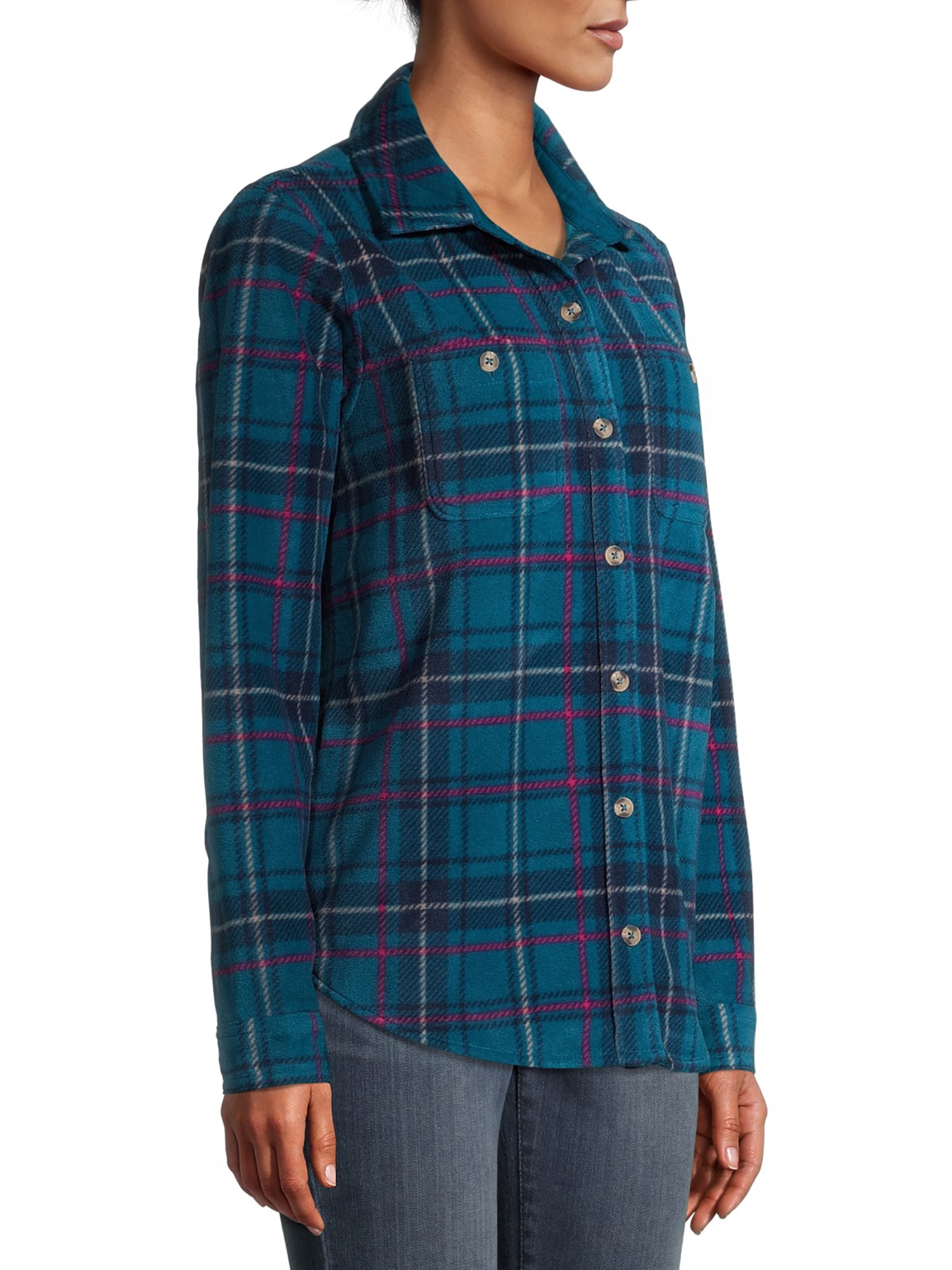 Time and Tru Long Sleeve Relaxed Fit Checked Plaid Jacket (Women's) 1 Pack