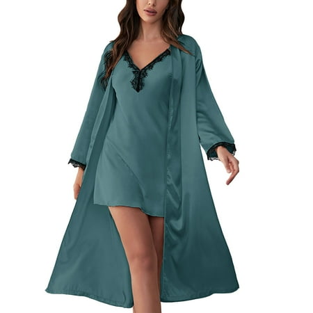 

zuwimk Nightgowns For Women Soft Women Lingerie Plus Size Satin Lace Chemise Nightgown Full Slips Sleepwear Green S