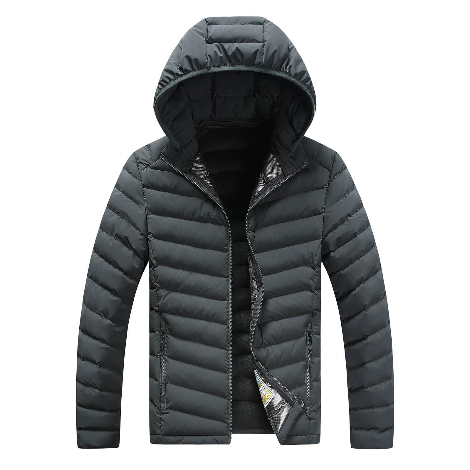 Mens Puffer Jacket with Faux Fur Hood Full Zip Up Hooded