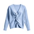 thumbnail image 4 of Lumtrix Sweaters For Women Casual V Neck Criss Cross Backless Long Batwing Sleeve Loose Knitted Sweater Pullovers Blue XL, 4 of 5