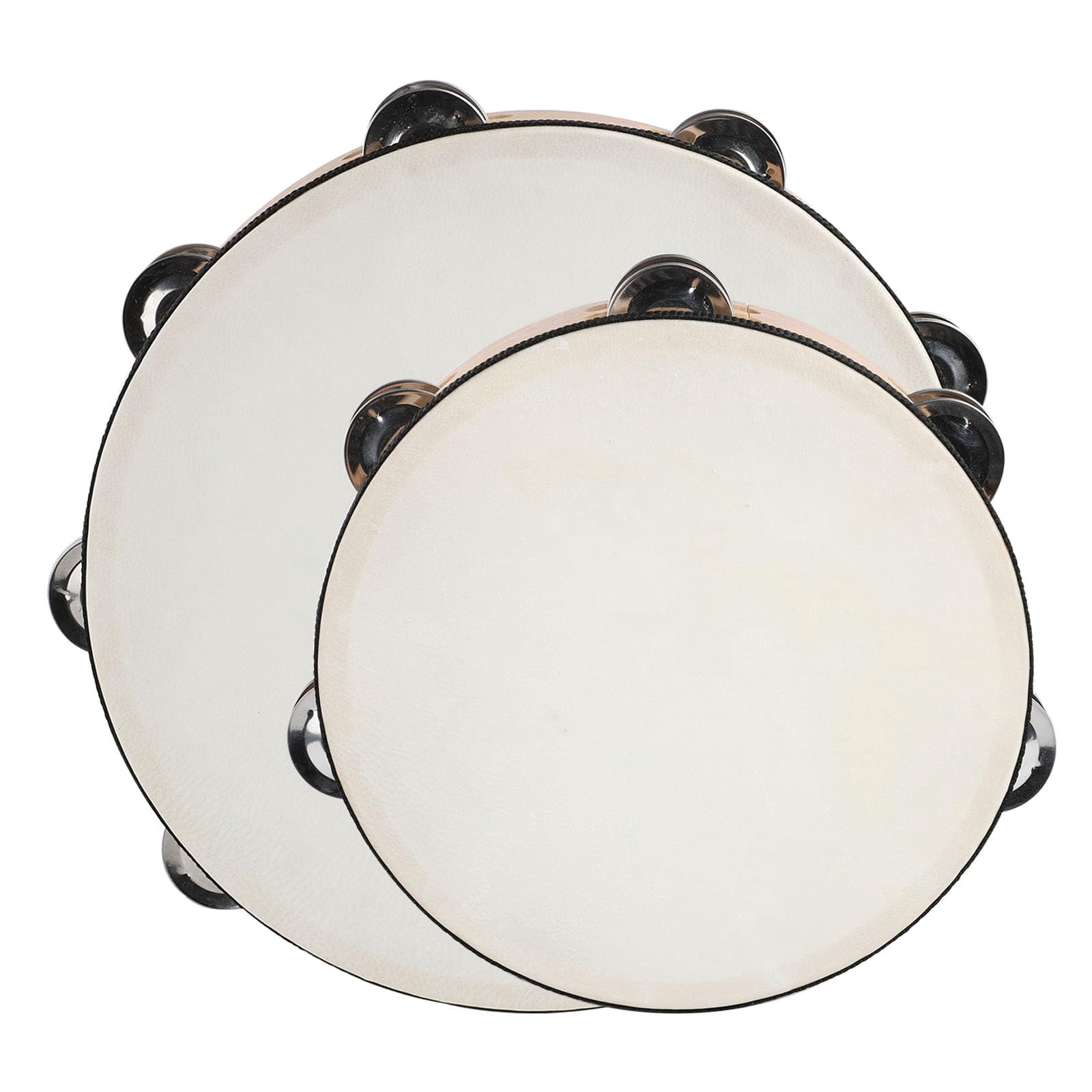 Goatskin Tambourine 10" And 8" Kit With Metal Jingles Hand Held Drum Tambourines For Adults Church Dance Games Ktv Party