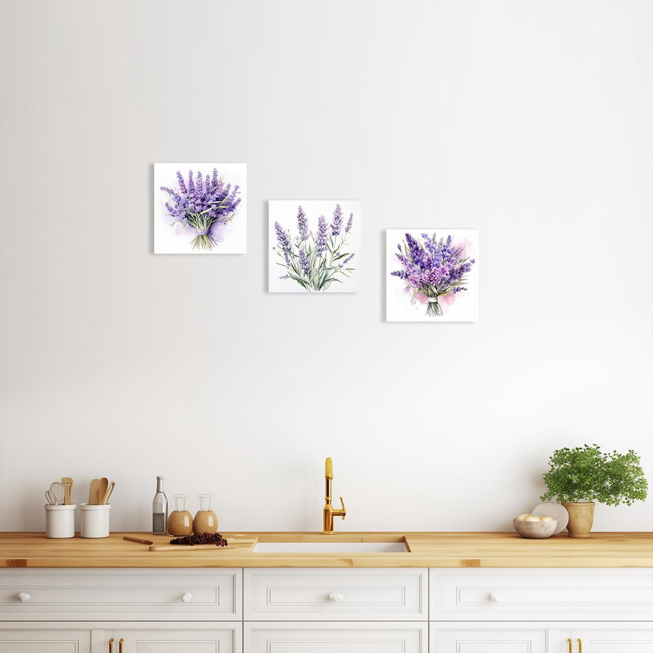 Lavender Canvas Wall Art 3 Pieces Rustic Purple Flowers Country Floral Painting Prints for Bathroom Bedroom Living Room Decor Framed (Lavender,12.00" x 12.00" x3Pcs)