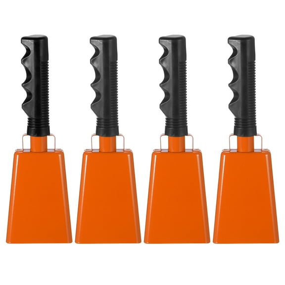 9inch Cow Bells for Football Games, 4pcs Cowbells for Sporting Events Bulk Loud Noise Makers Metal Cow Bell with Handle for Cheering Competition Marathon Wedding DIY Paint, Orange
