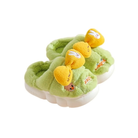 

Avamo Unisex-Child Warm Shoes Fluffy Fuzzy Slippers Slip On Plush Slipper House Home Shoe Bedroom Cozy Faux Fur Bow Green 10C-11C