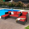 thumbnail image 1 of Gymax Ensemble de Mobilier de Conversation en Rotin pour Patio Extérieur 5 Pcs avec Coussins Rouges, 1 of 10