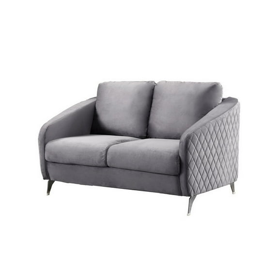 Benjara Hida 55 Inch Modern Accent Loveseat, Diamond Stitching, Gray Velvet Fabric