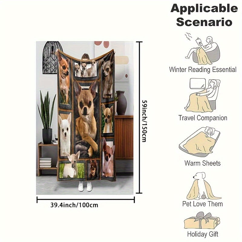 Chihuahua Dog Plush Flannel Throw Blanket - Soft, Warm & Cozy for Couch, Bed, Office | All-Season Hypoallergenic Gift Blanket, Dog Blanket