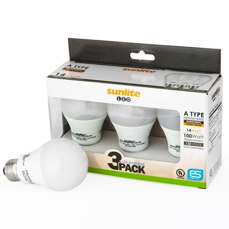

Sunlite 80840-SU A19/LED/14W/65K/3PK LED 14W Light Bulb E26 Base 6500K 3 Pk
