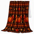 thumbnail image 2 of Autumn Harvest Pumpkin Plaid, Cozy Friendship Quote Scene, Warm Flannel Blanket for Living Room and Reading Nook, Art Lovers Thanksgiving Gift, Artistic Home Decor, 2 of 9