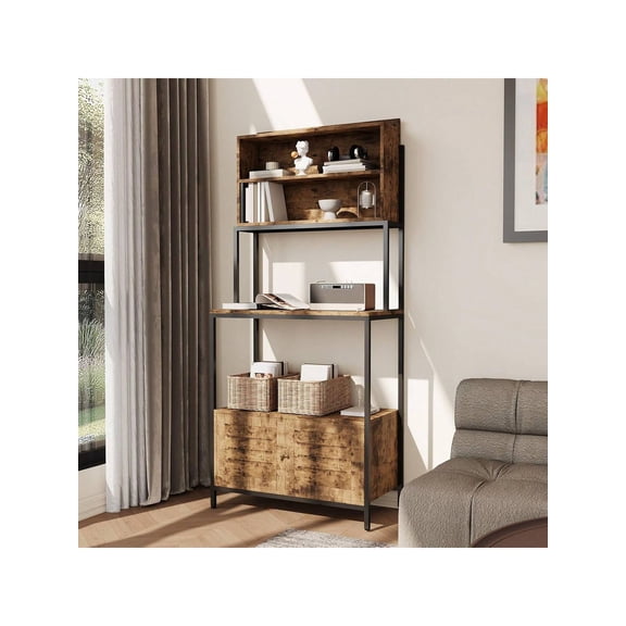 5-Tier Bakers Rack With Power Outlet, 67.7'' Microwave Stand With Storage Cabinet & Open Shelves, Industrial Kitchen Rack Coffee Bar For Pots, Pans & Spices 5 Tier Bakers Rack, Standing Kitchen Coff