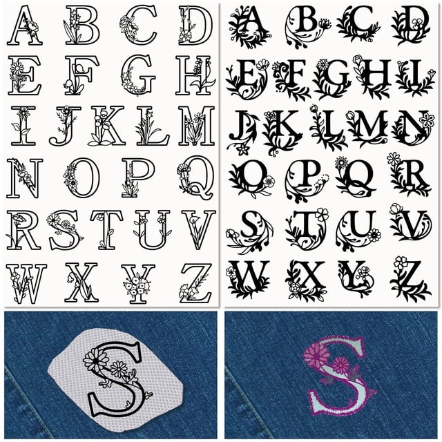 2 Sheets A-Z Letters Water Soluble Embroidery Stabilizers Alphabet 52Pcs Patterns Hand Sewing Stick and Stitch A4 Transfers Fabric Wash Away Pre-Printed Self Adhesive for Cloth Sewing Lovers
