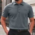 thumbnail image 2 of Men's Solid Casual Polo Shirt - Button Front Lapel Short Sleeve Ice Silk Breathable Lightweight Summer Top Black, 2 of 4