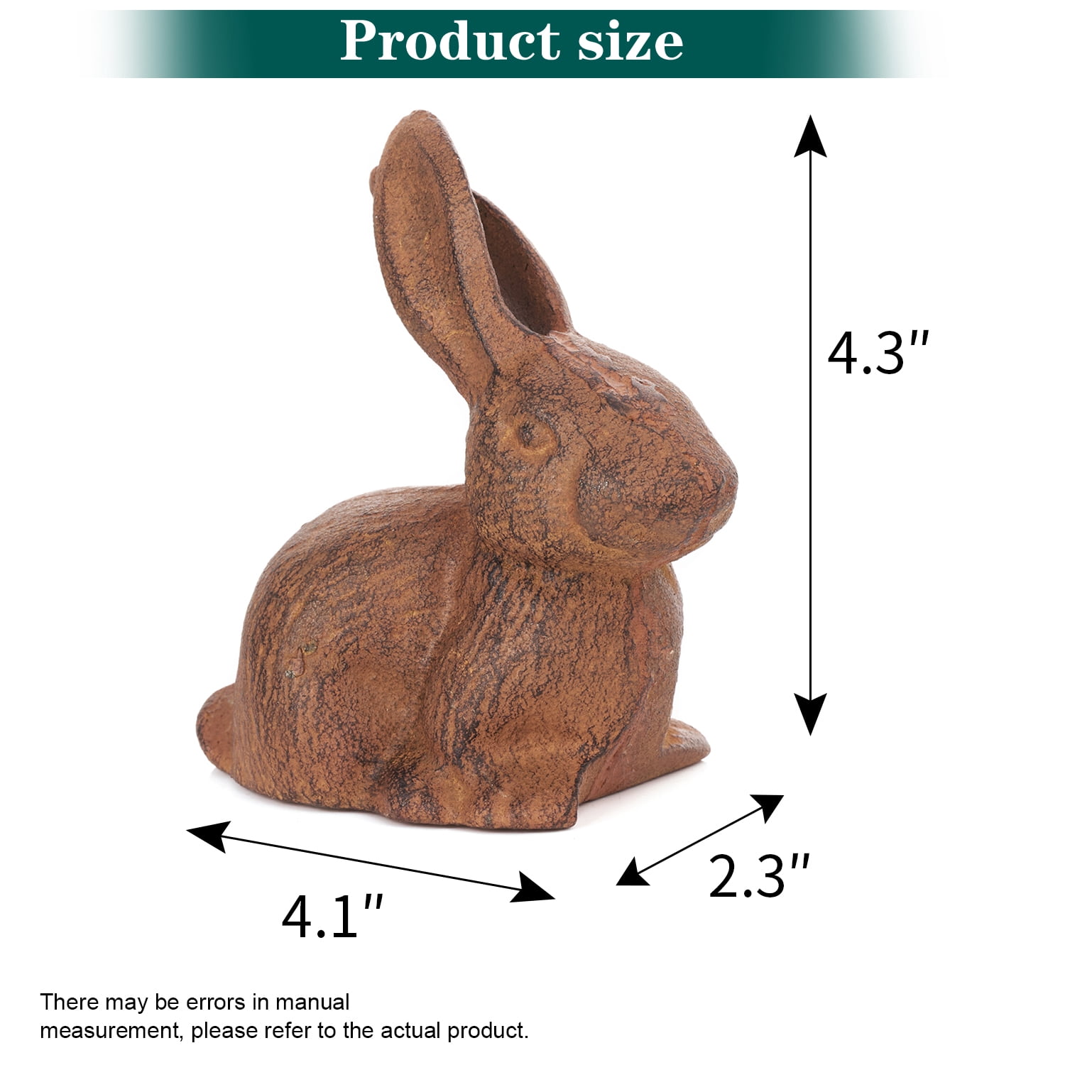 Sungmor Cast Iron Rabbit Statue,Rustic Rust Heavy Duty Animal Collection Sculpture, Paperweight, Doorstop, Adorable Garden Figurine - Long-Eared Rabbit Statue