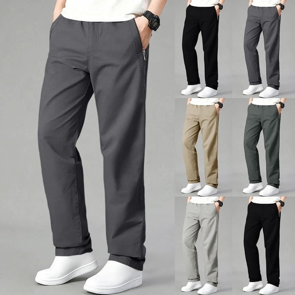 Mineart Men's Trousers Solid-Color Fashion Relaxed Fit Full Elastic Waist Pants with Zipper Pockets