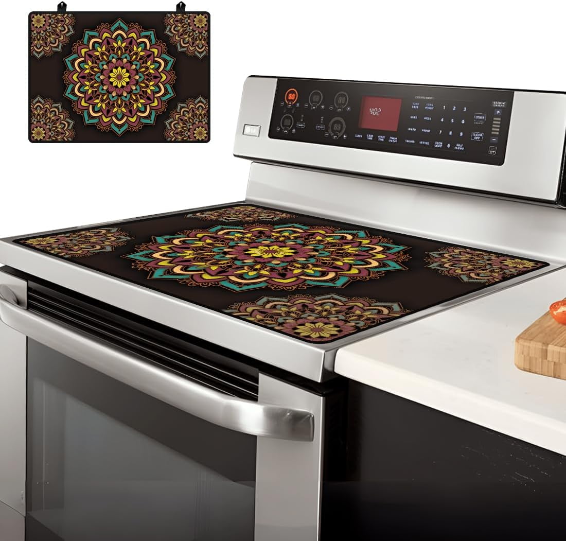 1 set Stove Cover Electric Stove Cover Rubber Glass Stove Top Protector Stove Cover Protector Counter Mat for Electric Stove and Ceramic Granite Tabletop (28.3x20.5 Inch Mandala)