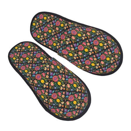 

JUNZAN Mexican Folk Art Floral Slippers for Women House Shoes Non Slip Indoor/Outdoor Pineapple And Cactus Designs-Medium