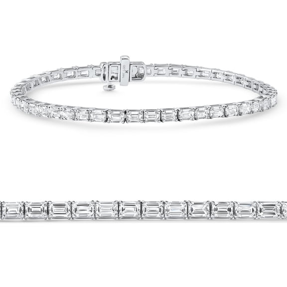 Pompeii 7Ct Emerald Cut Diamond East West Tennis Bracelet 14k White Gold Lab Grown (EF,VS)