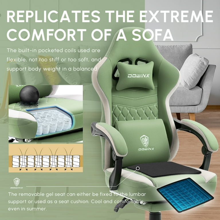 Dowinx Gaming Chair with Cushion Breathable Fabric Office Chair with Storage Bag Green Walmart