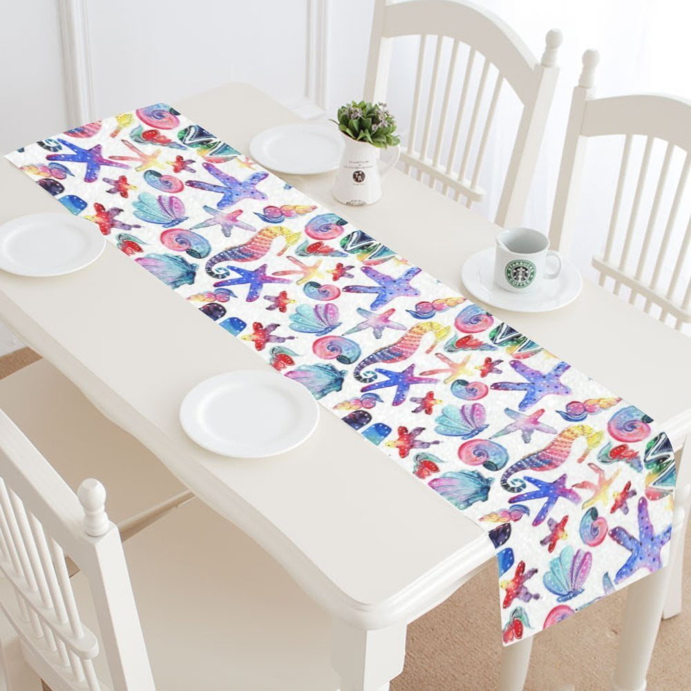 MYPOP Ocean Seahorse Seashell Starfishes Table Runner Placemat 14x72