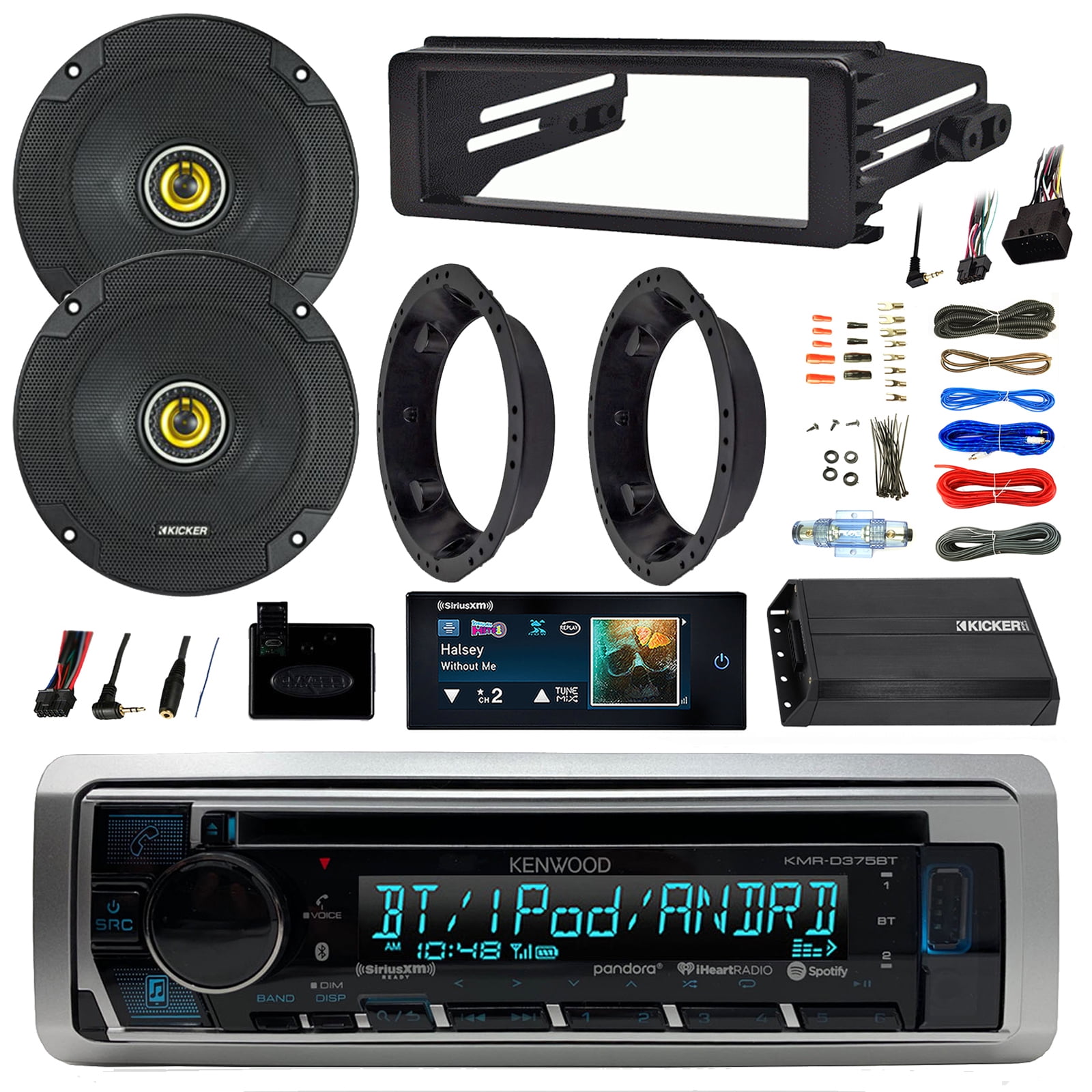 Kenwood Bluetooth Receiver W/ Dash Kit Bundle With 2x Kicker 6.5