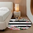 thumbnail image 2 of Pink Flowers Round Area Rug 8Ft Large Circle Rugs for Living Room Dorm, Spring Floral Butterflies Black White Striped Farmhouse Non-Slip Carpet Floor Mats Indoor Outdoor Carpet Runner Home Decor, 2 of 8