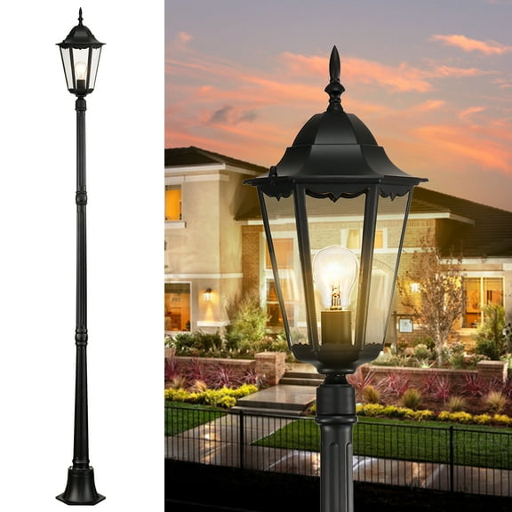84'' Outdoor Post Light, Black Waterproof Street Lamp with E26 Base, Die-Cast Aluminum Yard Lamp for Driveway, Garden, Patio - 1 Pack