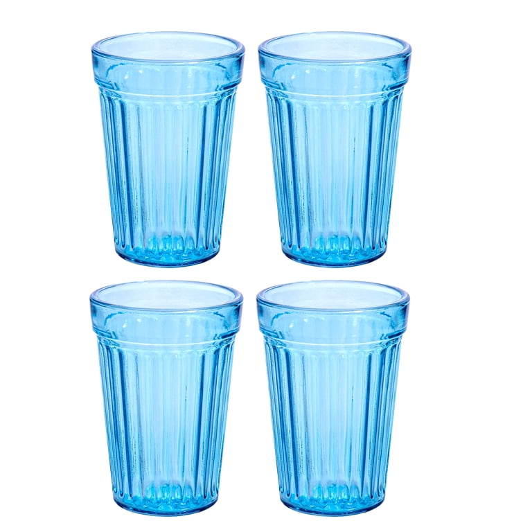 STPgoods Blue Faceted Stackable Drinking Glasses Set 4 Pcs 8.45 fl oz Glass  Tumbler Set Water Glasses - Walmart.com