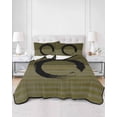 thumbnail image 2 of Quilts Twin Size Bedding Set, Olive Green Striped Lightweight Quilted Comforter, Black Geometric Vintage Stripes Ombre Soft Reversible Bedspread Coverlet with Pillow Covers for All Season, 68" x 86", 2 of 7