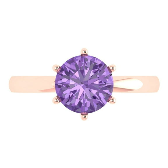 Solitaire Engagement Ring for Women - 2ct Simulated Alexandrite in 14K Rose Gold Promise Ring