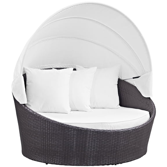 Bowery Hill Canopy Aluminum and Rattan Patio Daybed in Espresso/White