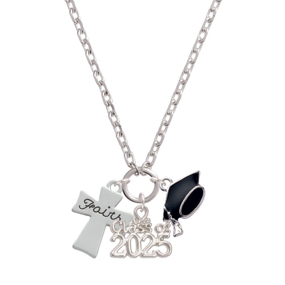 Delight Jewelry Silver-tone Faith Flat Cross - Silver-tone Class of 2025 Graduation Zoey Necklace, 28"